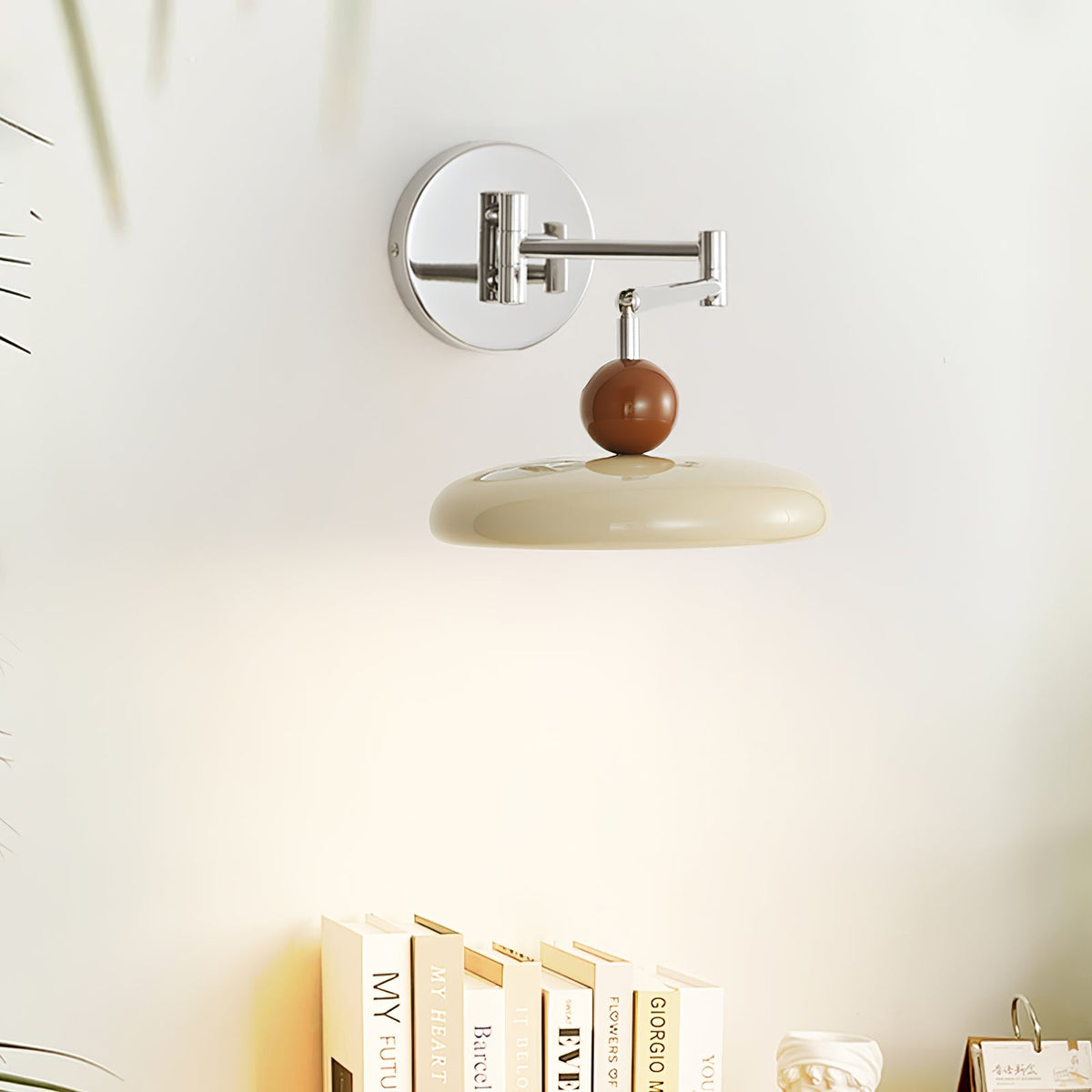 Lola Swing Arm Wall Sconce in Chrome or Green with Beige Shade