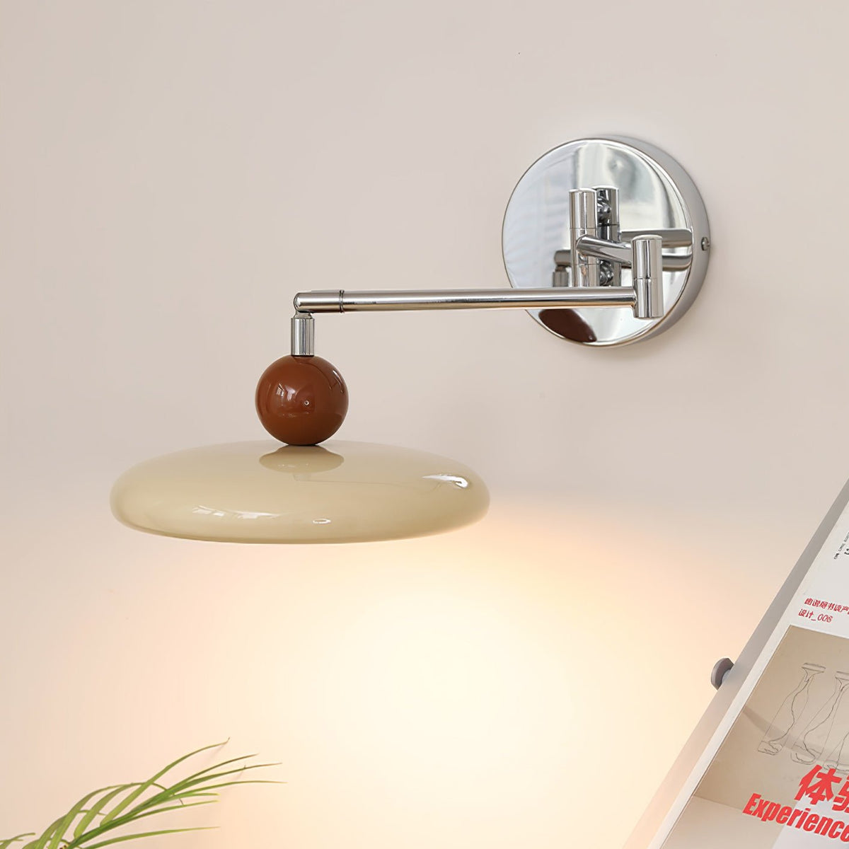 Lola Swing Arm Wall Sconce in Chrome or Green with Beige Shade