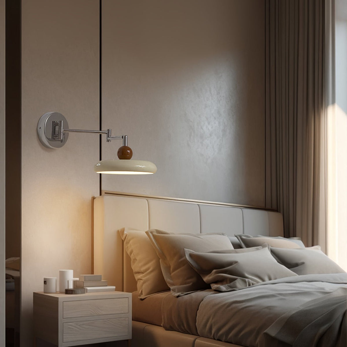 Lola Swing Arm Wall Sconce in Chrome or Green with Beige Shade