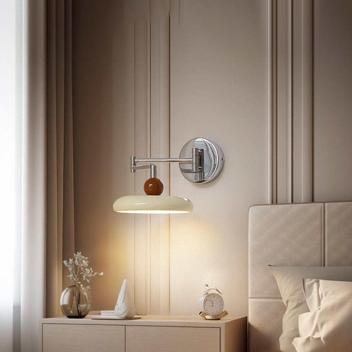 Lola Swing Arm Wall Sconce in Chrome or Green with Beige Shade