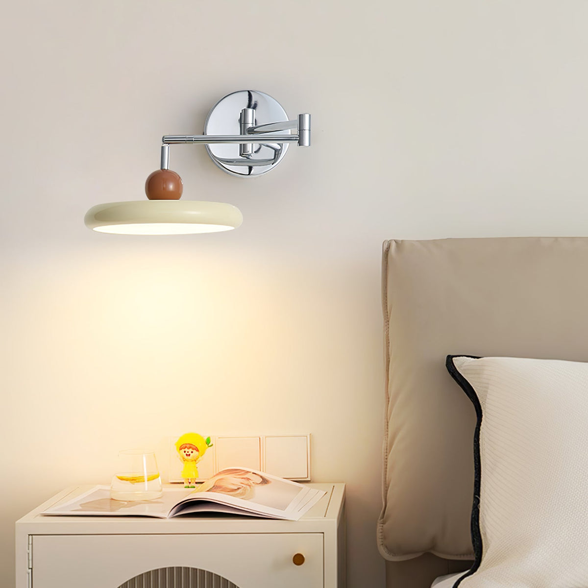 Lola Swing Arm Wall Sconce in Chrome or Green with Beige Shade