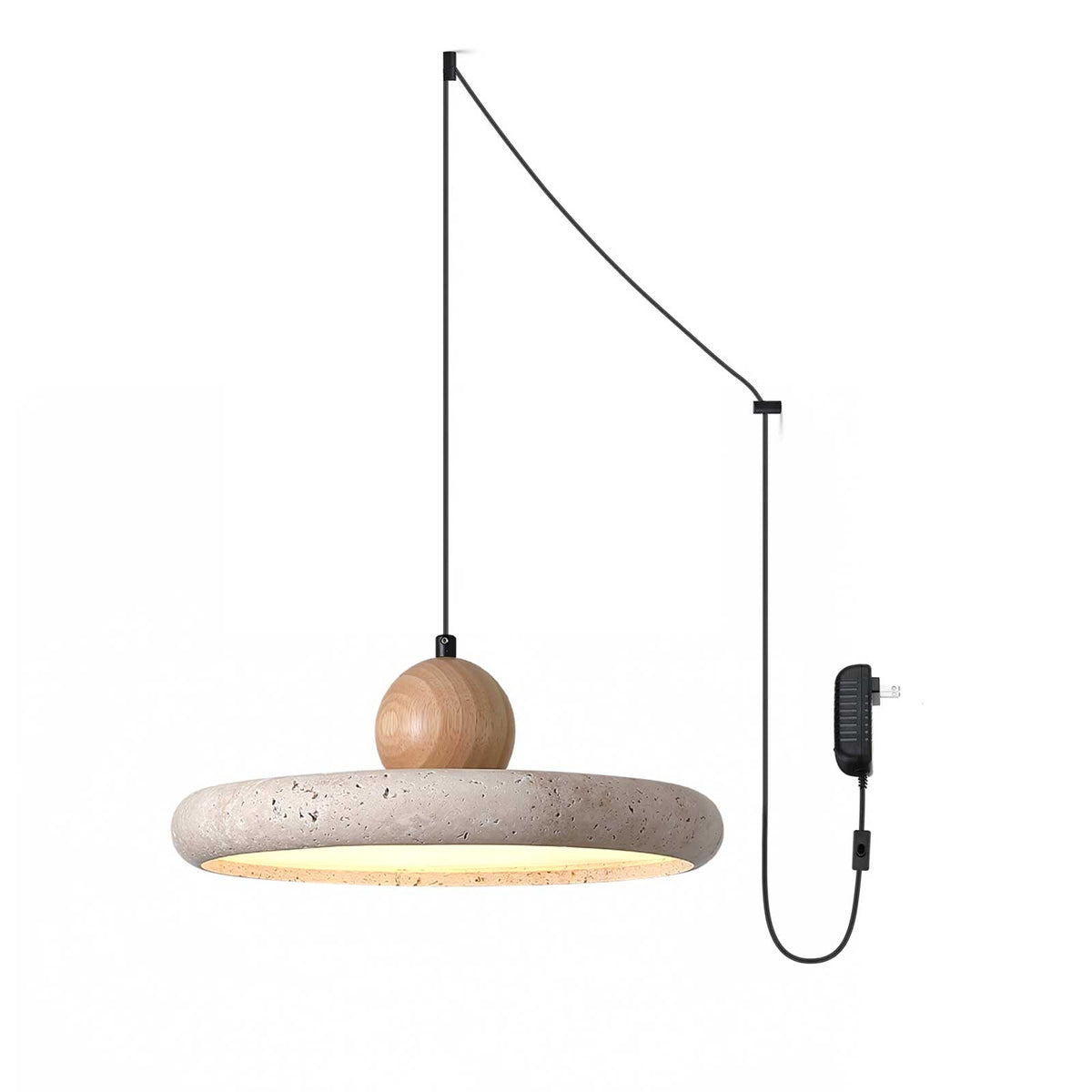 Lola Travertine Swag Pendant Light – Natural Stone & Wood LED Pendant