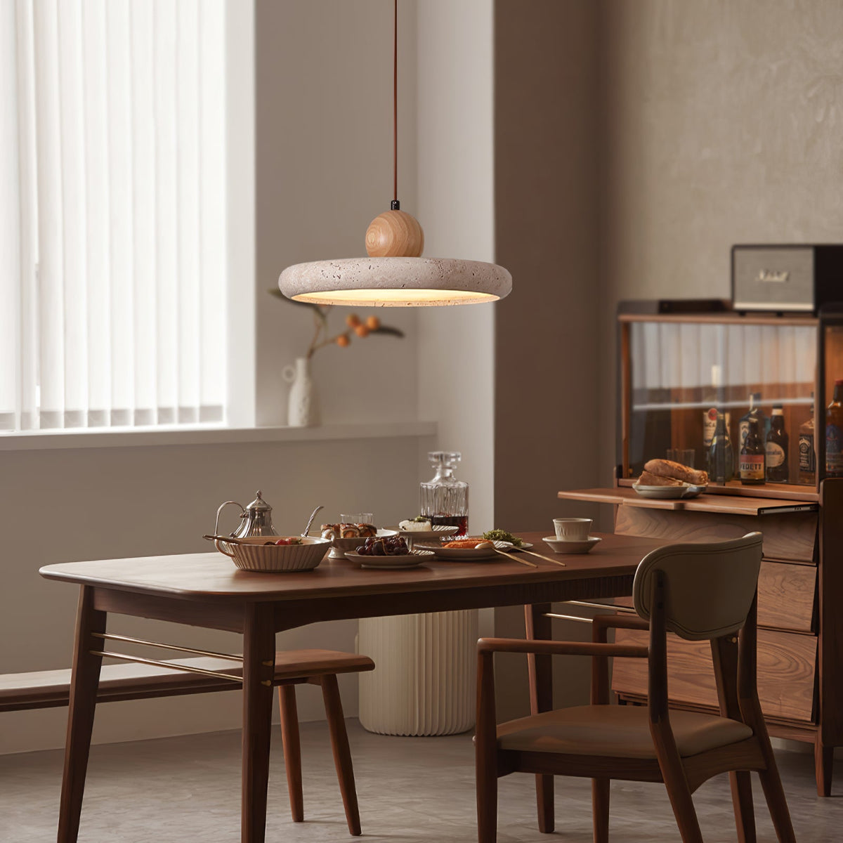 Lola Travertine Swag Pendant Light – Natural Stone & Wood LED Pendant
