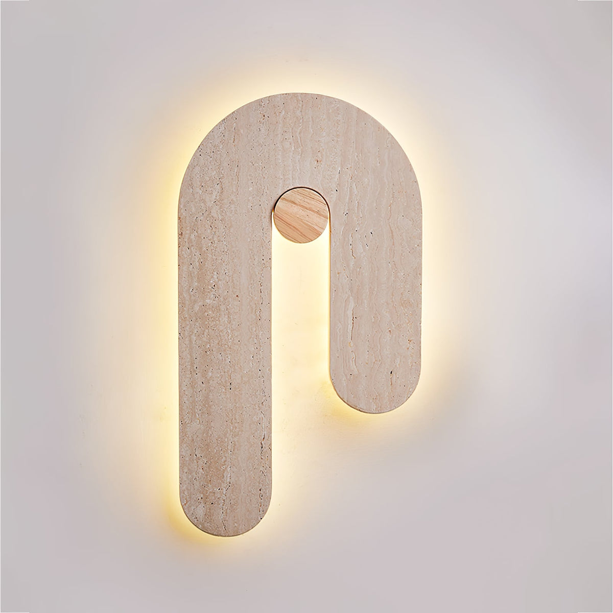 Loop U Wall Sconce in Yellow Travertine with Wood Accent