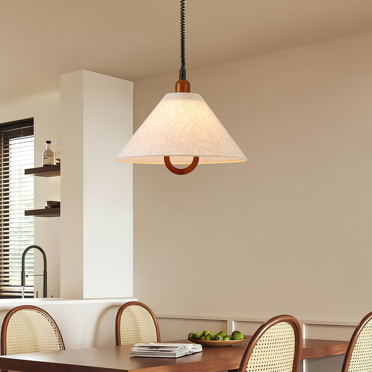 Loopeds Conical Fabric Pendant Light with Walnut Accents