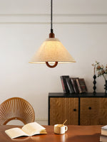 Loopeds Conical Fabric Pendant Light with Walnut Accents
