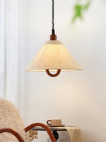 Loopeds Conical Fabric Pendant Light with Walnut Accents