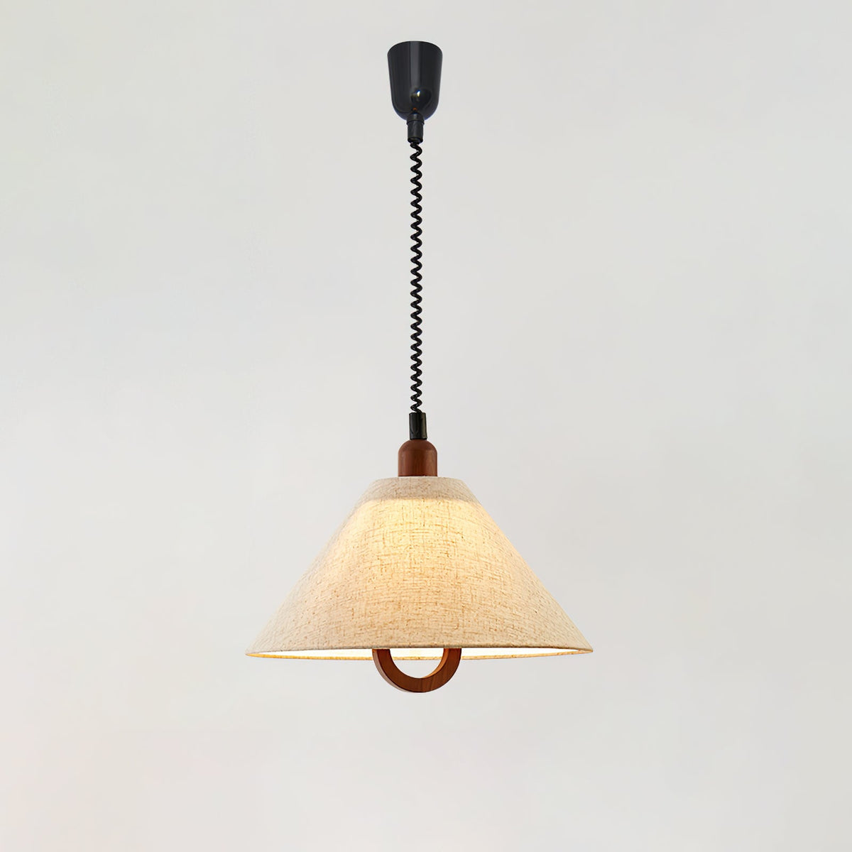 Loopeds Conical Fabric Pendant Light with Walnut Accents