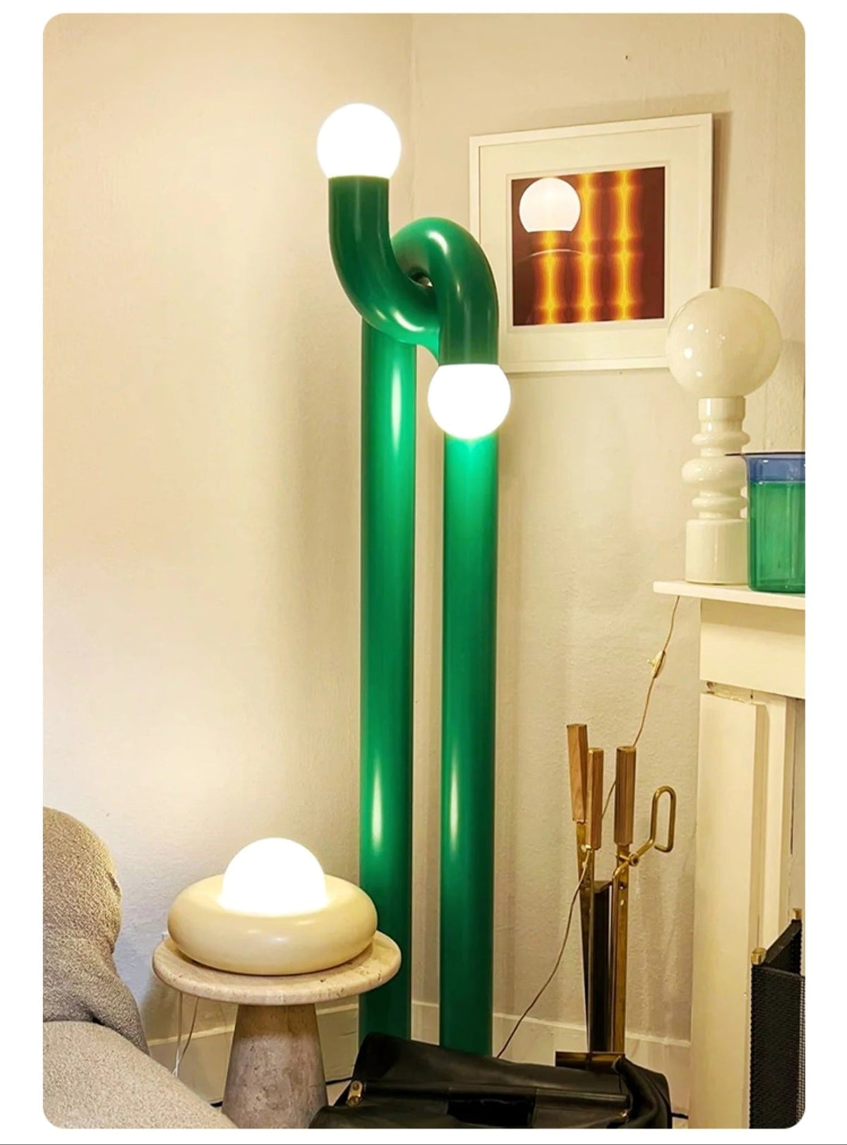 Loopi Modern Arc Floor Lamp with Twin Globe Shades