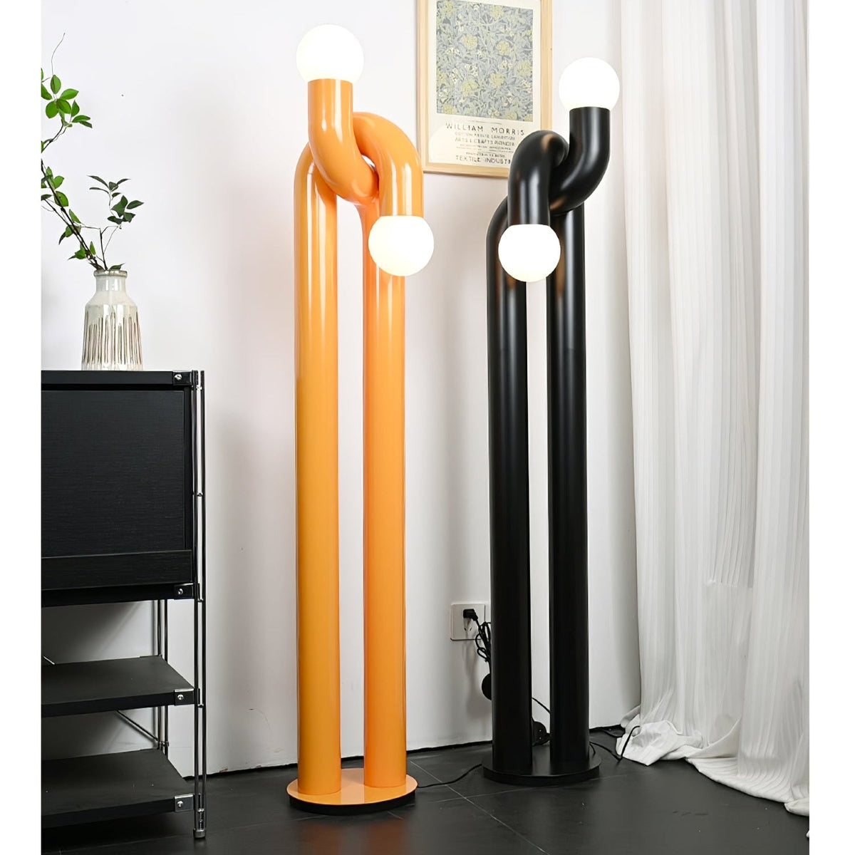 Loopi Modern Arc Floor Lamp with Twin Globe Shades