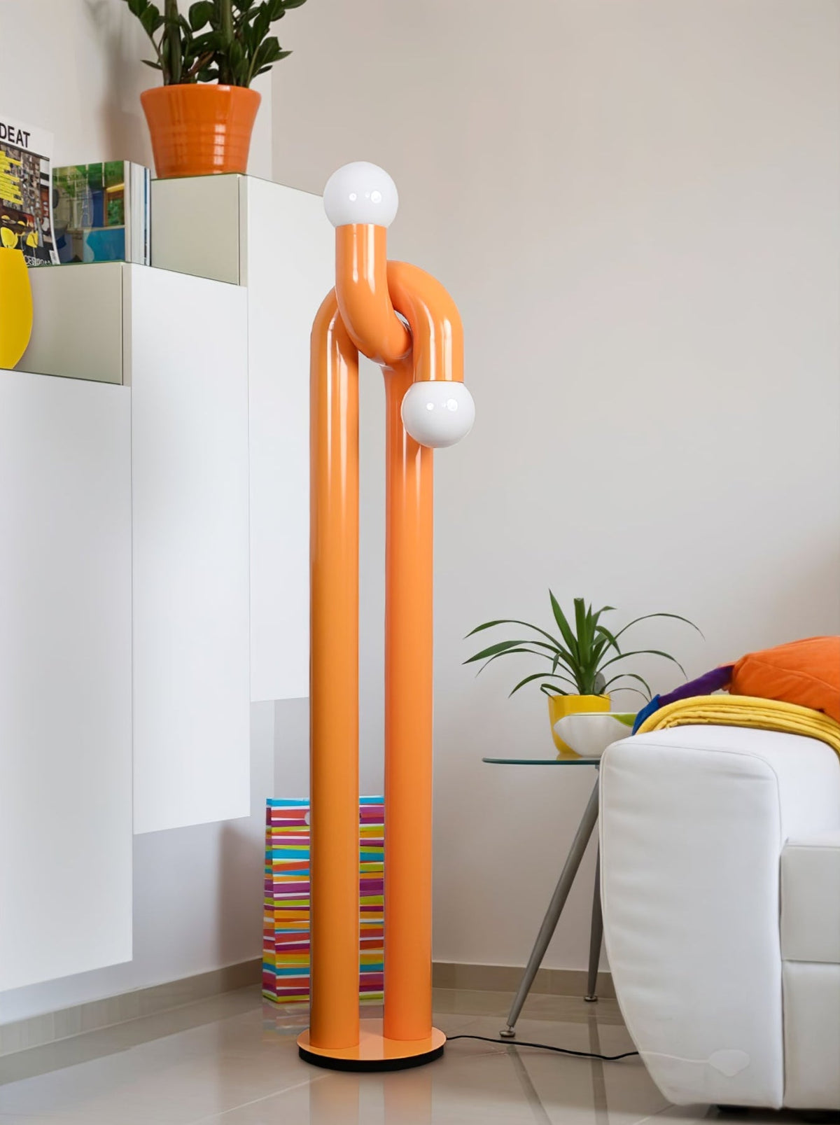 Loopi Modern Arc Floor Lamp with Twin Globe Shades