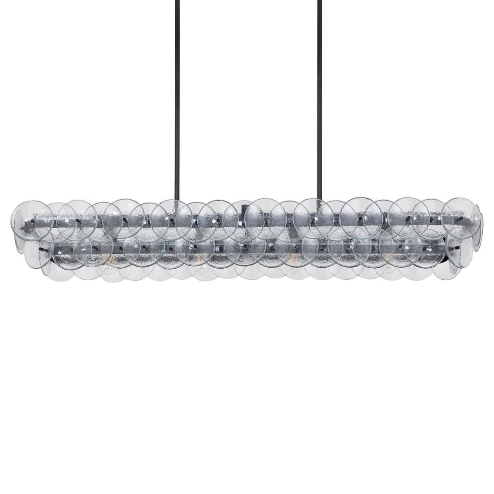 Linear Glass Disc Chandelier in Gold Frame, Modern Dining Room Lighting