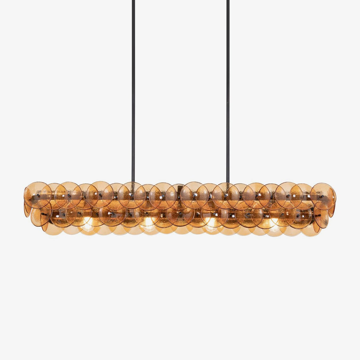 Linear Glass Disc Chandelier in Gold Frame, Modern Dining Room Lighting