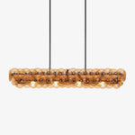 Linear Glass Disc Chandelier in Gold Frame, Modern Dining Room Lighting