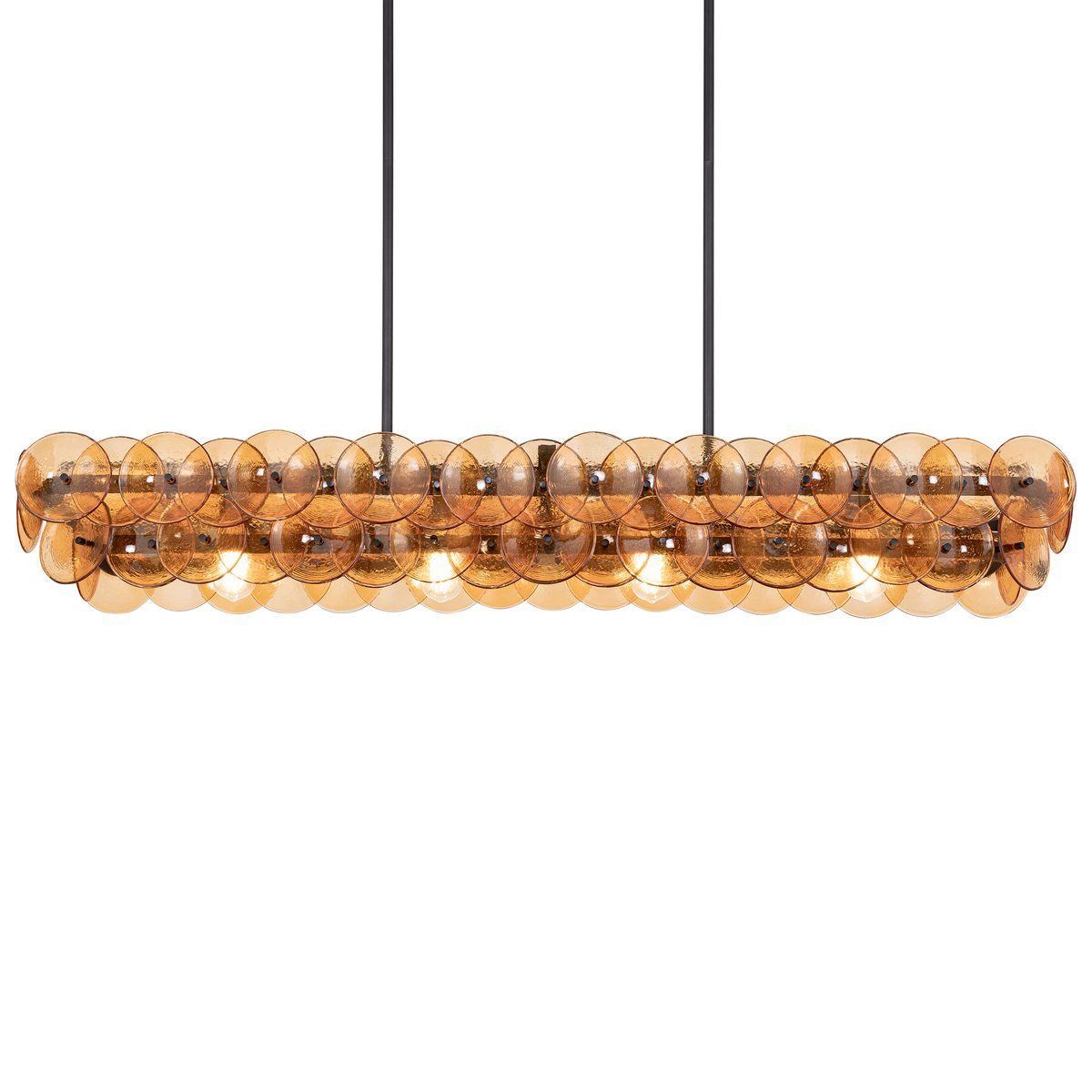 Linear Glass Disc Chandelier in Gold Frame, Modern Dining Room Lighting