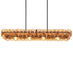 Linear Glass Disc Chandelier in Gold Frame, Modern Dining Room Lighting