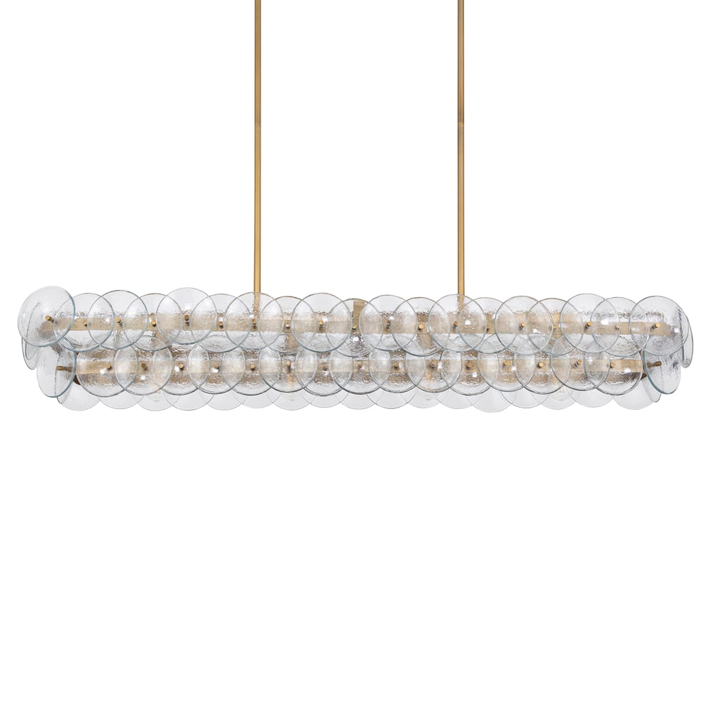Linear Glass Disc Chandelier in Gold Frame, Modern Dining Room Lighting