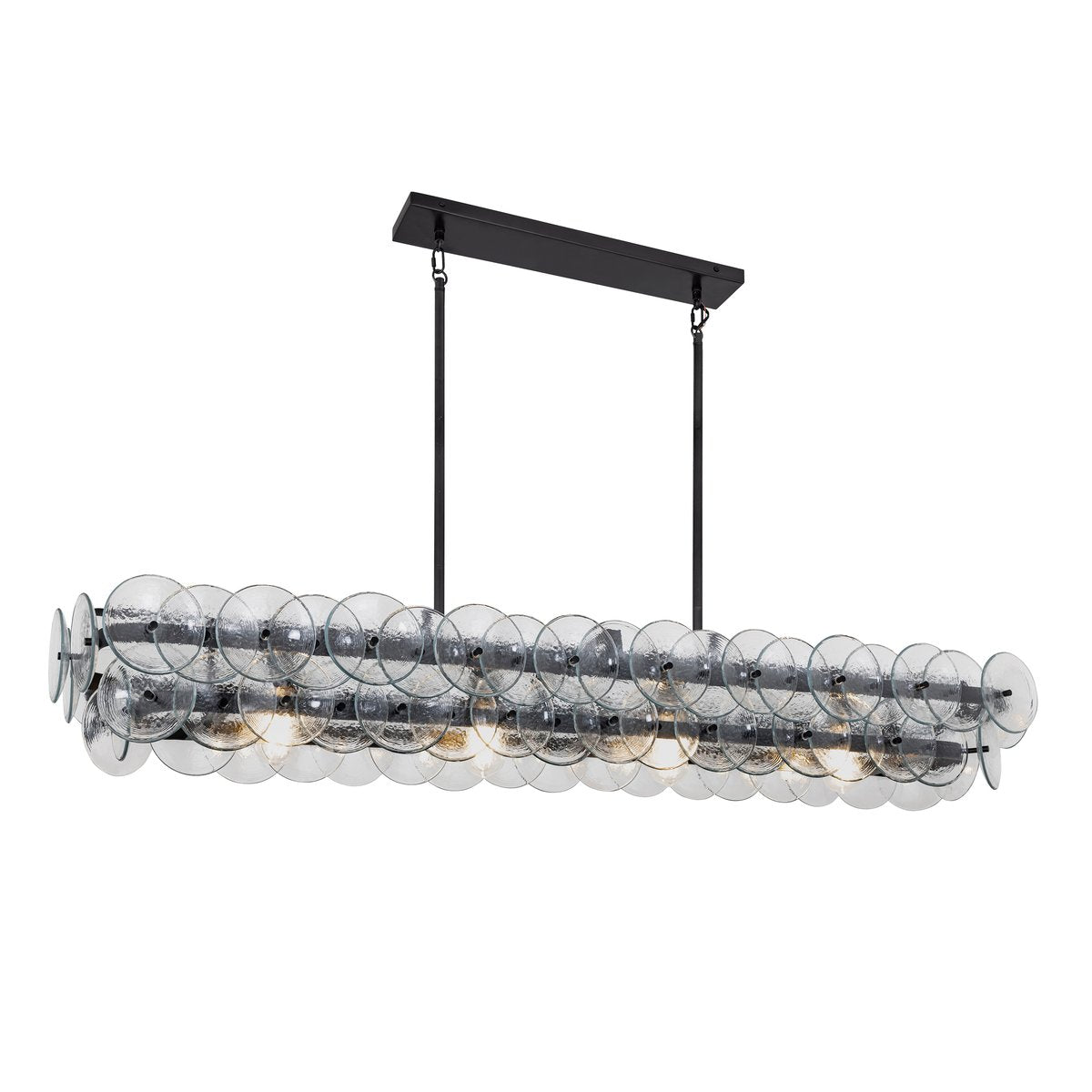 Linear Glass Disc Chandelier in Gold Frame, Modern Dining Room Lighting