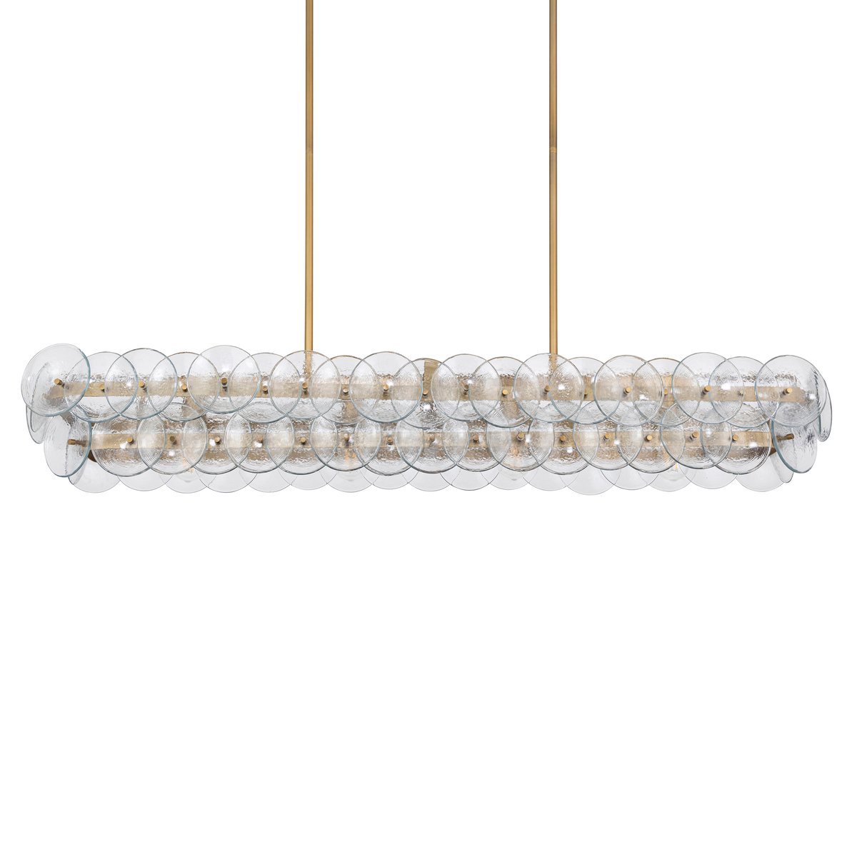 Linear Glass Disc Chandelier in Gold Frame, Modern Dining Room Lighting