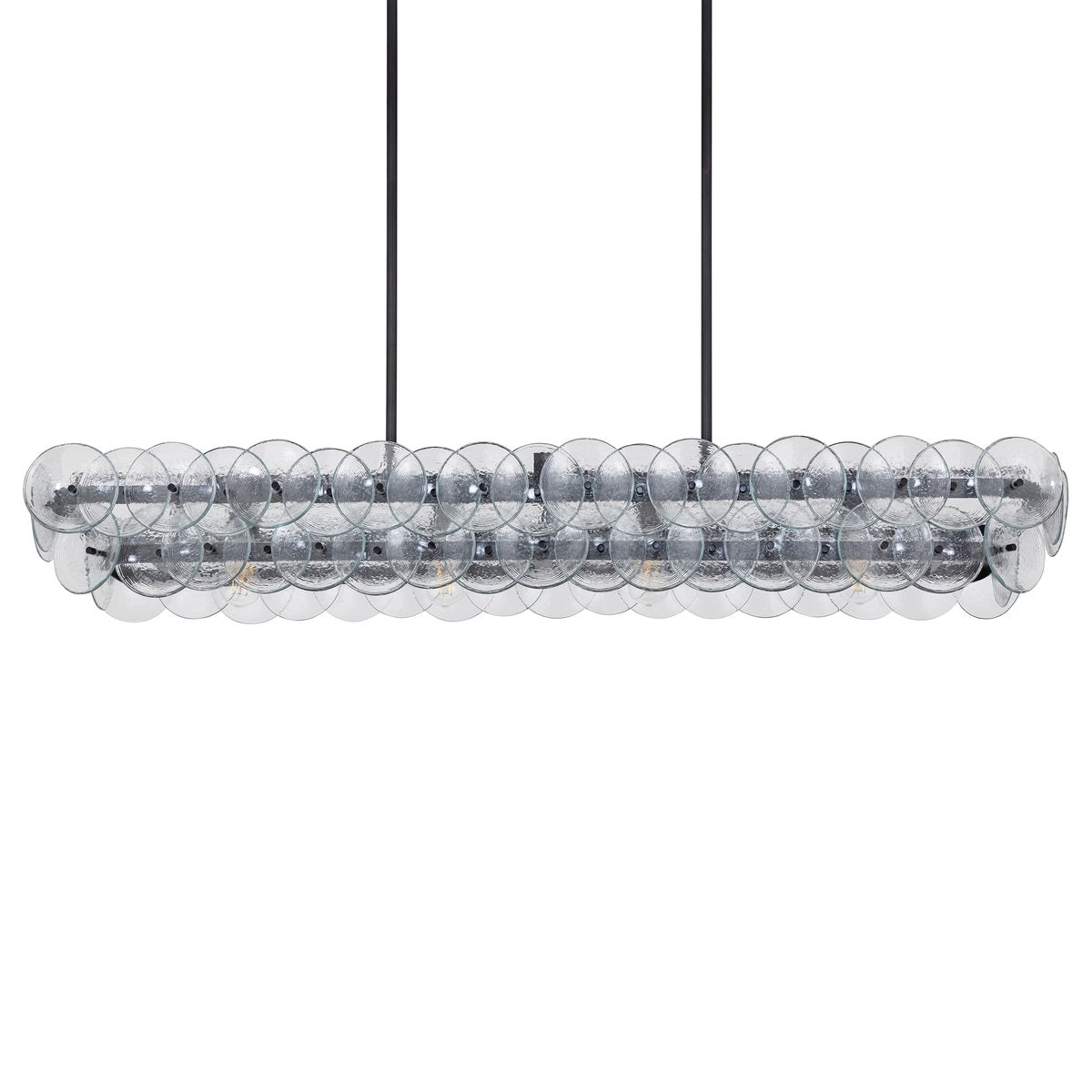 Linear Glass Disc Chandelier in Gold Frame, Modern Dining Room Lighting
