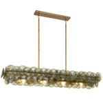 Linear Glass Disc Chandelier in Gold Frame, Modern Dining Room Lighting