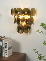 Loren Wall Sconce with Handcrafted Glass Discs in Brass or Gunmetal