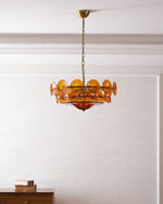 Solaris Disc Glass Chandelier – Two-Tier Gold & Murano-Style Glass Pendant