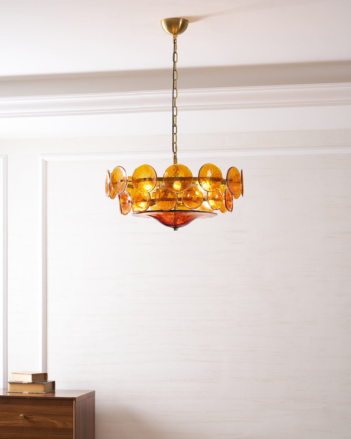 Solaris Disc Glass Chandelier – Two-Tier Gold & Murano-Style Glass Pendant
