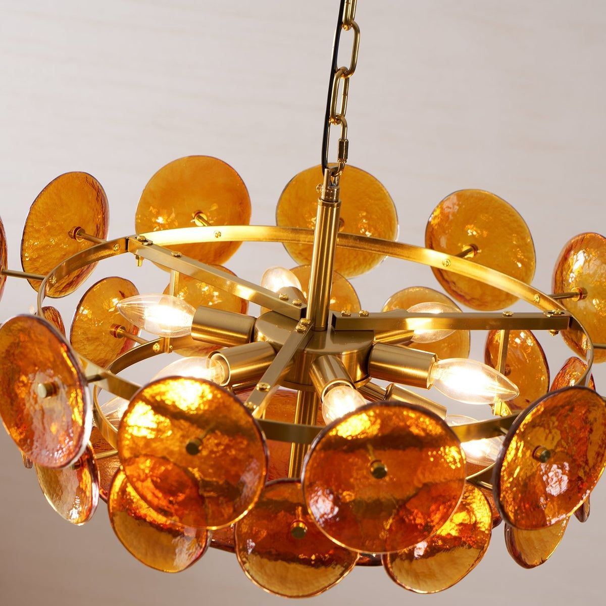 Solaris Disc Glass Chandelier – Two-Tier Gold & Murano-Style Glass Pendant