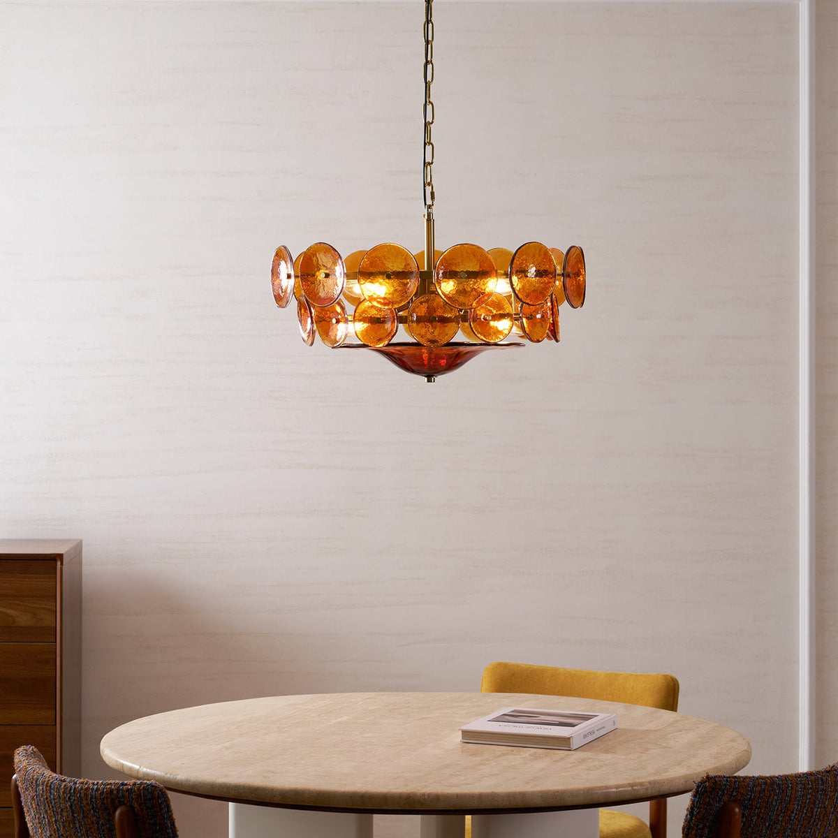 Solaris Disc Glass Chandelier – Two-Tier Gold & Murano-Style Glass Pendant