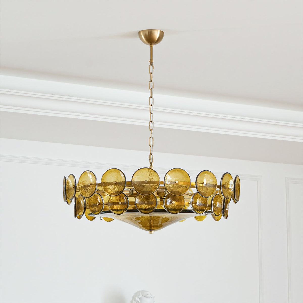 Solaris Disc Glass Chandelier – Two-Tier Gold & Murano-Style Glass Pendant