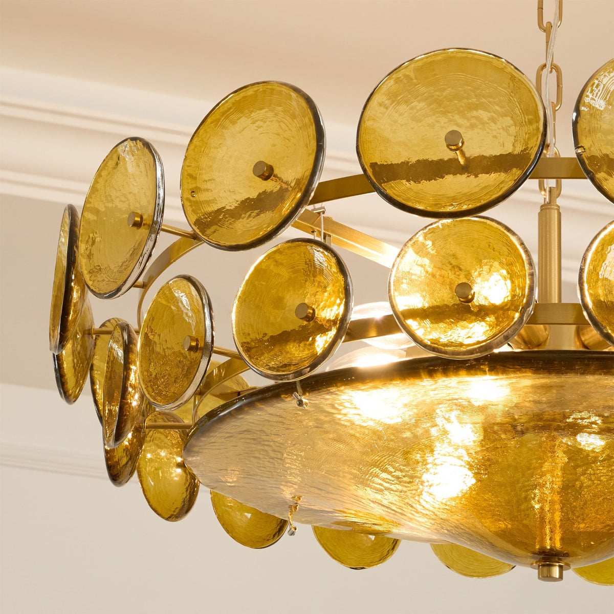 Solaris Disc Glass Chandelier – Two-Tier Gold & Murano-Style Glass Pendant