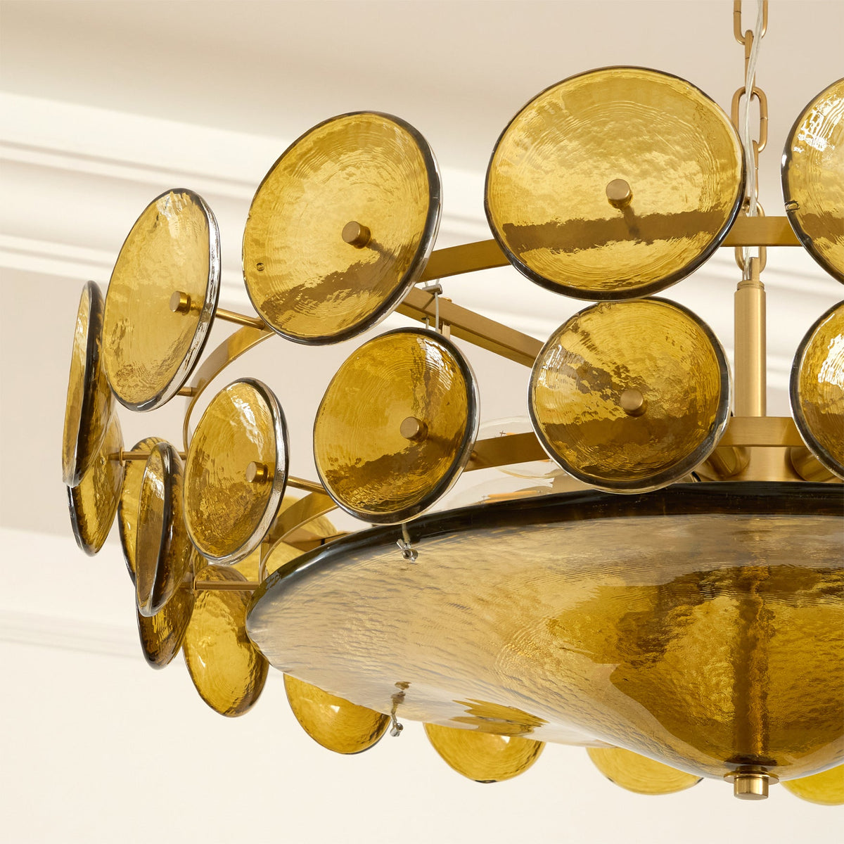 Solaris Disc Glass Chandelier – Two-Tier Gold & Murano-Style Glass Pendant