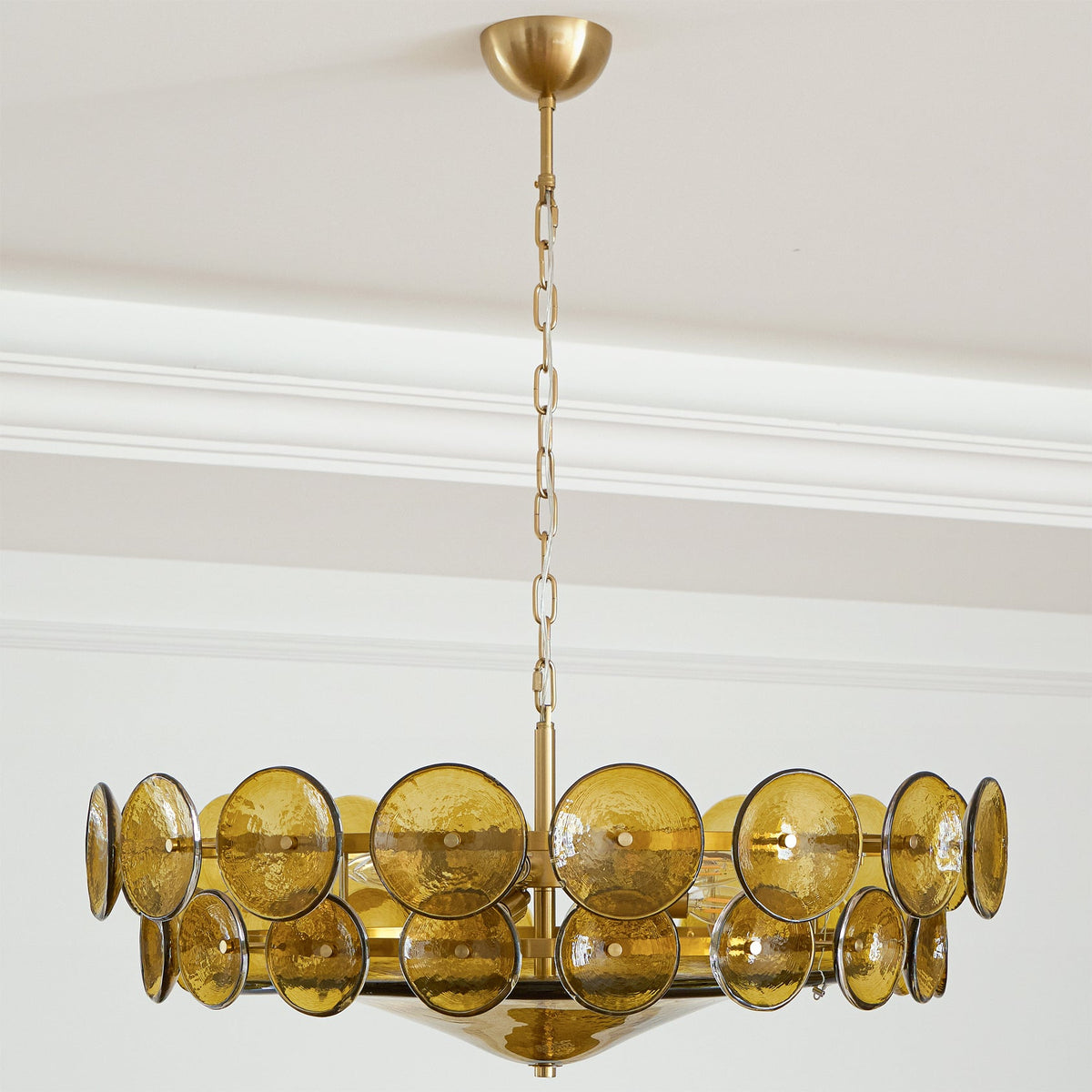 Solaris Disc Glass Chandelier – Two-Tier Gold & Murano-Style Glass Pendant