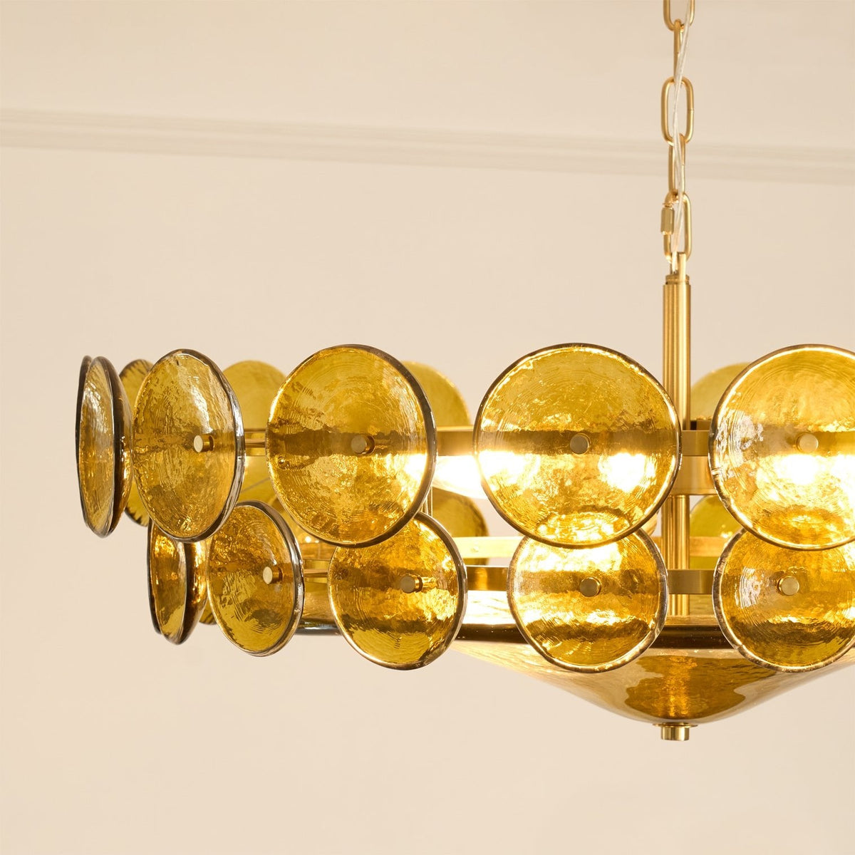 Solaris Disc Glass Chandelier – Two-Tier Gold & Murano-Style Glass Pendant