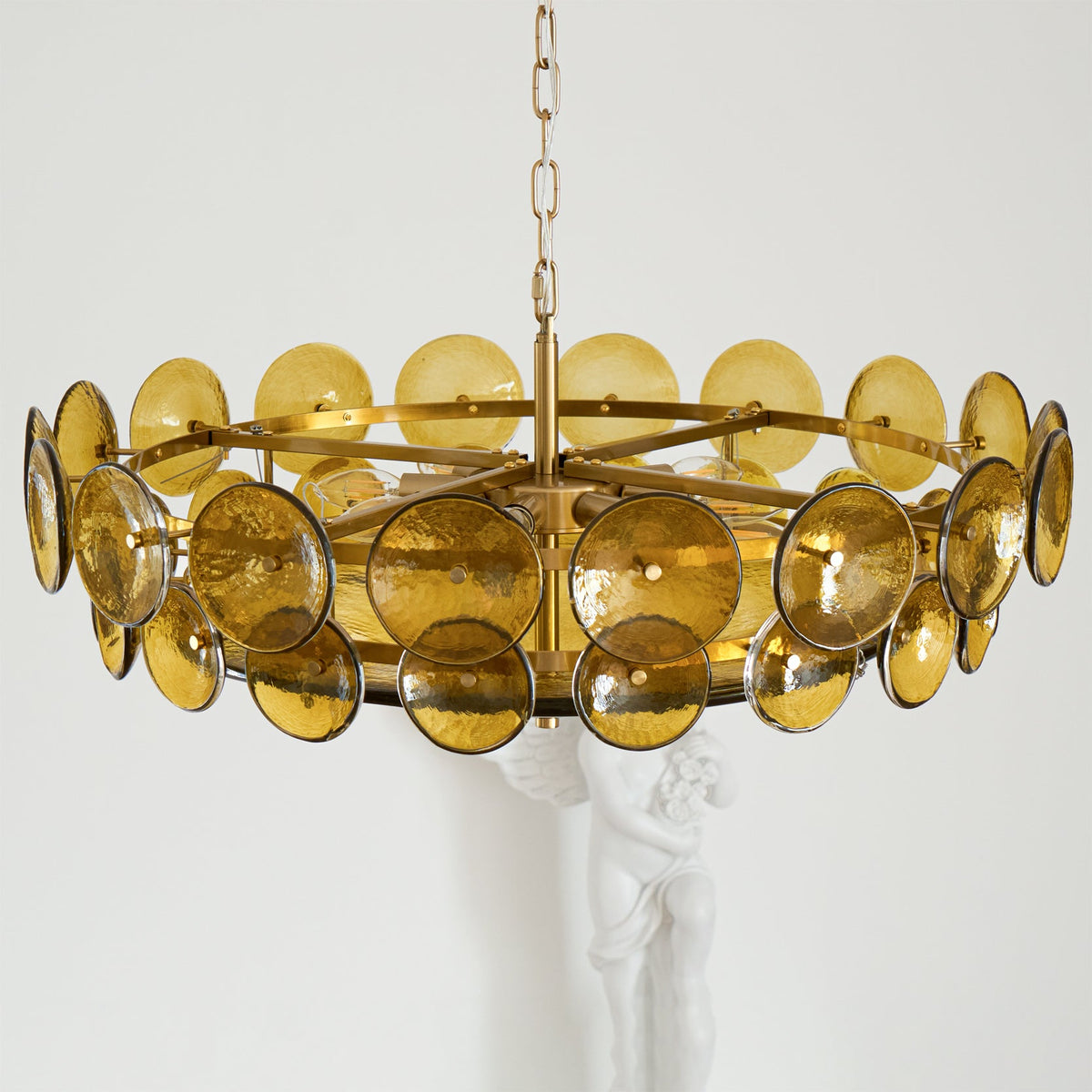 Solaris Disc Glass Chandelier – Two-Tier Gold & Murano-Style Glass Pendant