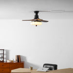 Lotus Bloom Ceiling Fan Light with Fabric Shade and Walnut Blades