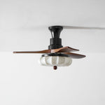 Lotus Bloom Ceiling Fan Light with Fabric Shade and Walnut Blades