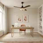Lotus Bloom Ceiling Fan Light with Fabric Shade and Walnut Blades
