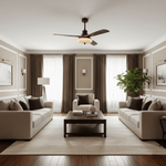 Lotus Bloom Ceiling Fan Light with Fabric Shade and Walnut Blades