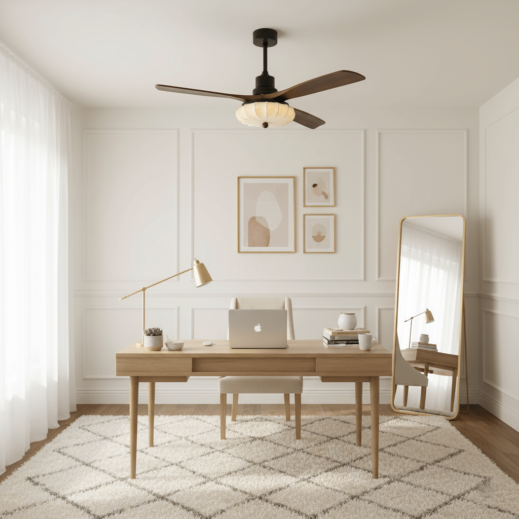 Lotus Bloom Ceiling Fan Light with Fabric Shade and Walnut Blades