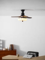 Lotus Bloom Ceiling Fan Light with Fabric Shade and Walnut Blades
