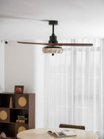 Lotus Bloom Ceiling Fan Light with Fabric Shade and Walnut Blades