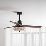 Lotus Bloom Ceiling Fan Light with Fabric Shade and Walnut Blades