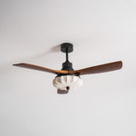 Lotus Bloom Ceiling Fan Light with Fabric Shade and Walnut Blades