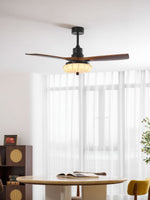 Lotus Bloom Ceiling Fan Light with Fabric Shade and Walnut Blades