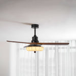 Lotus Bloom Ceiling Fan Light with Fabric Shade and Walnut Blades