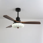 Lotus Bloom Ceiling Fan Light with Fabric Shade and Walnut Blades