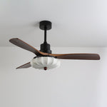 Lotus Bloom Ceiling Fan Light with Fabric Shade and Walnut Blades