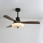 Lotus Bloom Ceiling Fan Light with Fabric Shade and Walnut Blades